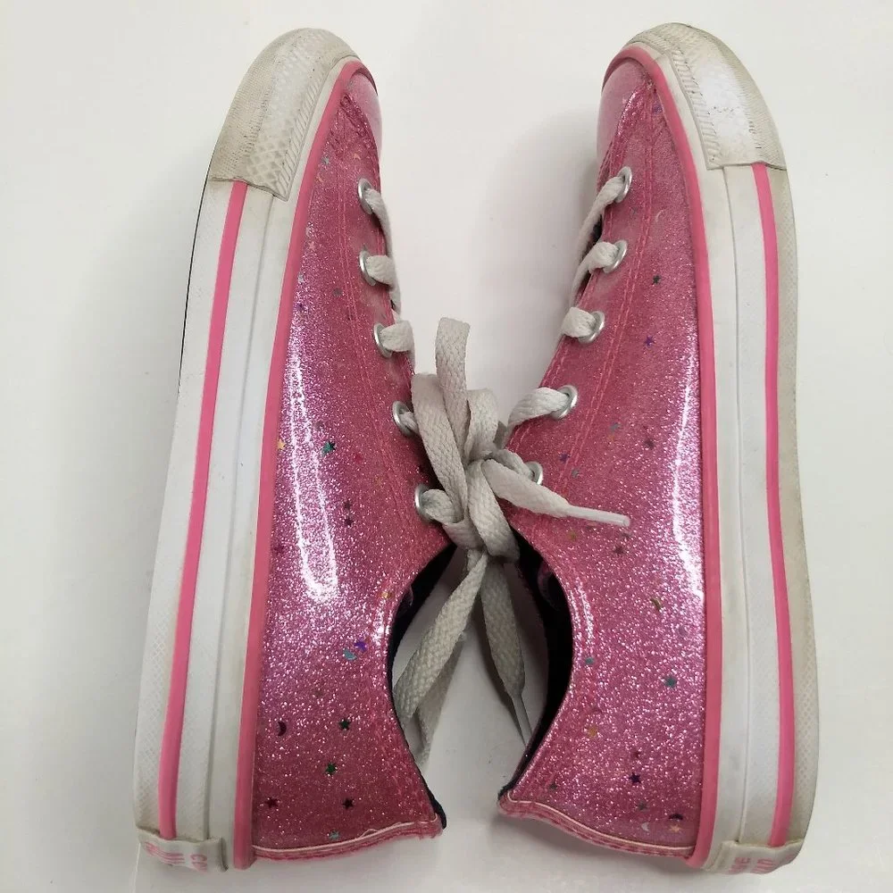pink Sparkle Galaxy Glitter Star Converse Size US 2 Youth Girls Fun Colorful